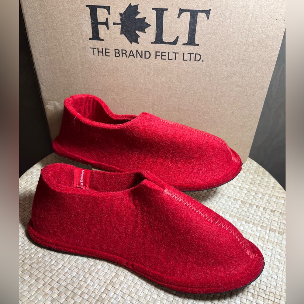 Red Wool Felt Slippers Medium